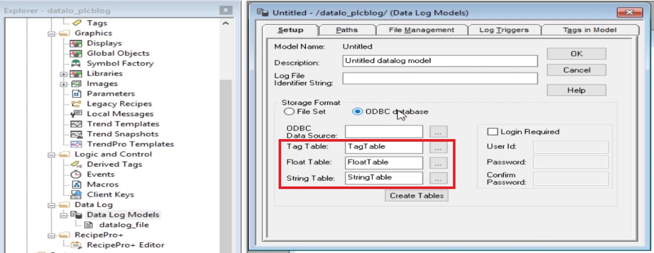 factorytalk view ODBC tables name